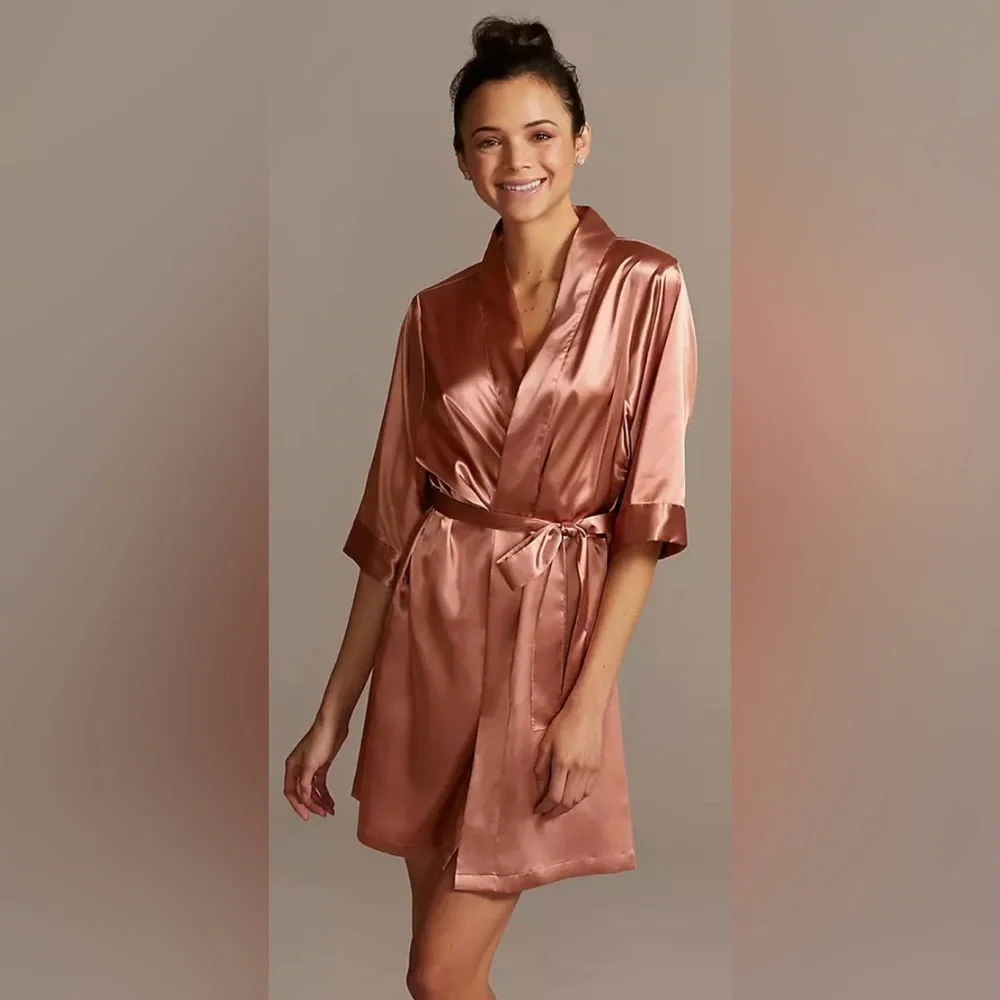 Wrap Tie Satin Robe & Matching Cowl Neck Short Gown/Dress - Desert Coral